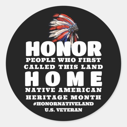Native American Heritage Maand Hoofdadres Veteraan Ronde Sticker (Voorkant)