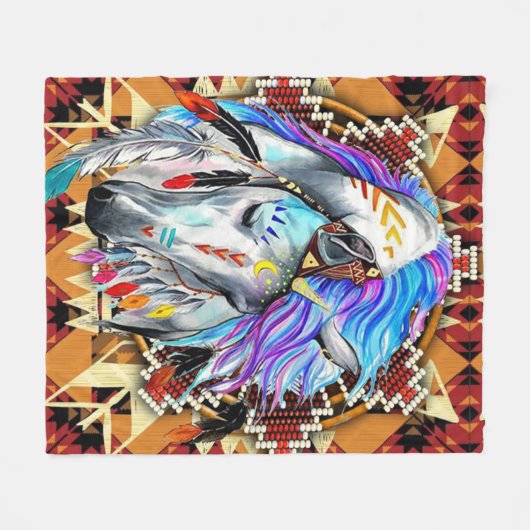 Native American Horse Fleece Deken (Voorkant (Horizontaal))