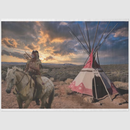 Native American Horseback Tipi Decoupage Tissuepapier (Voorkant)