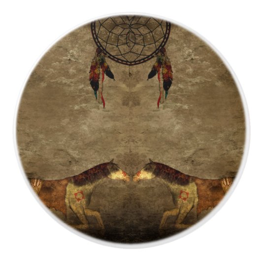Native American Horses & Dream Catcher Keramische Knop (Voorkant)