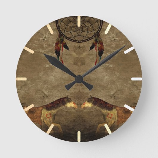 Native American Horses & Dream Catcher Ronde Klok (Voorkant)