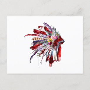 Native american indian bloemen dragen de silhoutte briefkaart