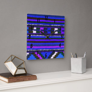 Native American Indian Blue texture design Vierkante Klok