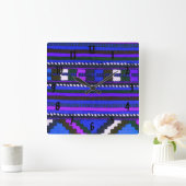 Native American Indian Blue texture design Vierkante Klok (Huis)