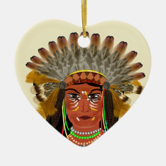 Native American Indian Chief Feather Headdress Keramisch Ornament (Voorkant)