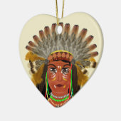 Native American Indian Chief Feather Headdress Keramisch Ornament (Links)
