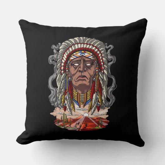 Native American Indian Chief Headdress Kussen (Voorkant)