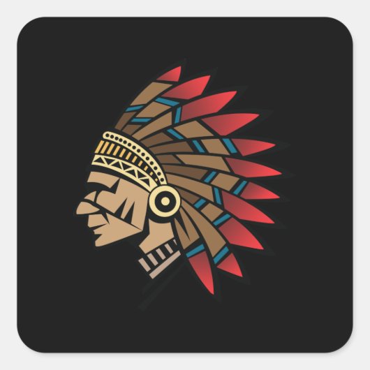 Native American Indian Chief Vierkante Sticker (Voorkant)