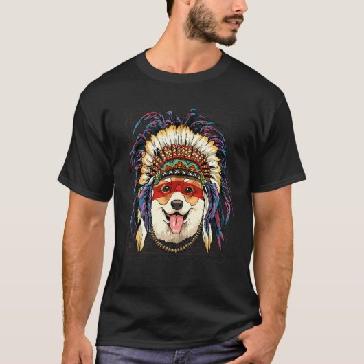 Native American Indian Corgi Dog  Indigenous Peopl T-shirt (Voorkant)