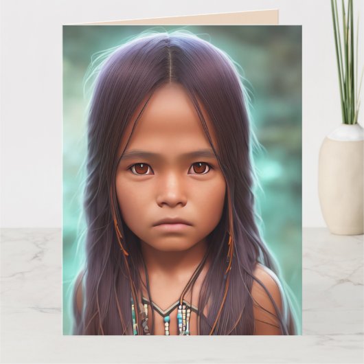 NATIVE AMERICAN INDIAN GIRL ART BIRTHDAY CARDS KAART (Voorkant)