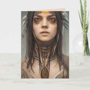 NATIVE AMERICAN INDIAN GIRL ART BIRTHDAY KAART