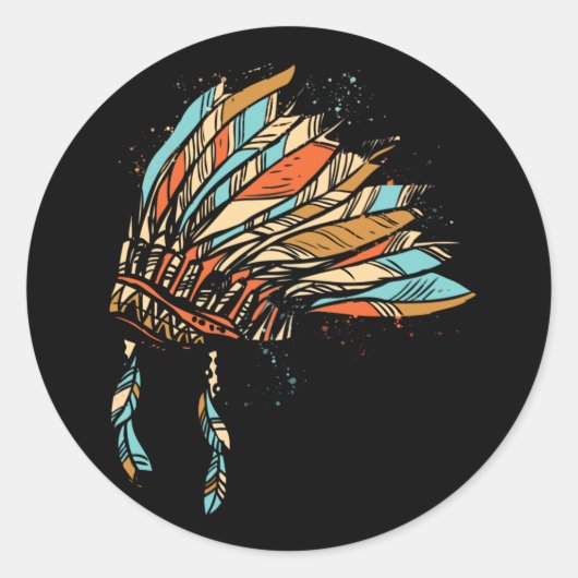 Native American Indian Headdress Costume Jewelry Ronde Sticker (Voorkant)
