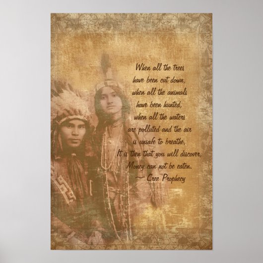 Native American Indian koppel Cree Prophecy Poster (Voorkant)