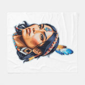 Native American Indian Lady Fleece Deken (Voorkant (Horizontaal))