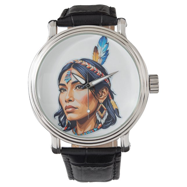 Native American Indian Lady Horloge (Voorkant)