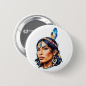 Native American Indian Lady Ronde Button 5,7 Cm (Voorkant /achterkant)