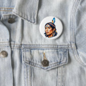 Native American Indian Lady Ronde Button 5,7 Cm (In situ)
