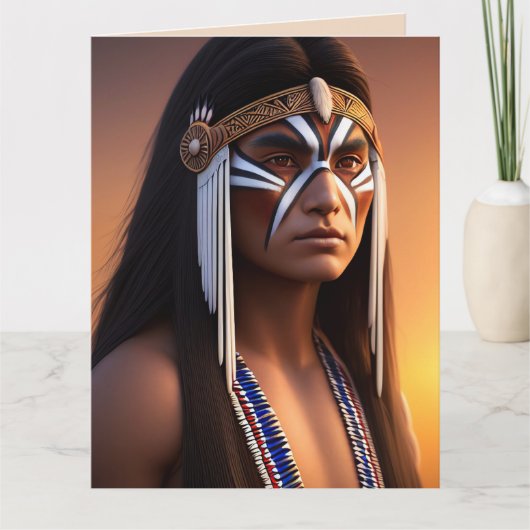 NATIVE AMERICAN INDIAN MAN ART BIRTHDAY KAART (Voorkant)