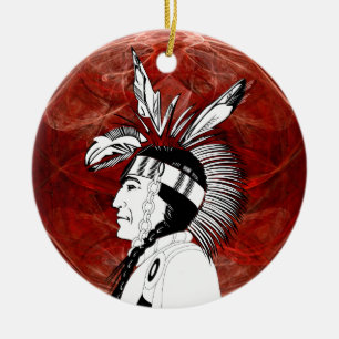 Native American Indian Profile Keramisch Ornament