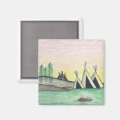 Native American Indian Village Folk Art Magneet (Voorkant / Achterkant)