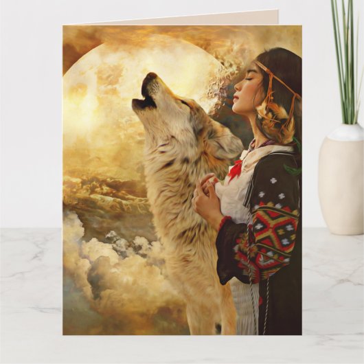 NATIVE AMERICAN INDIAN VROUW BIRTHDAY KAART (Voorkant)