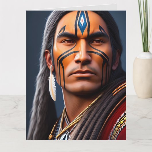 NATIVE AMERICAN INDIAN WARRIOR MAN BIRTHDAY CARDS KAART (Voorkant)