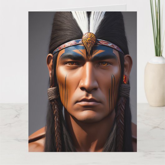 NATIVE AMERICAN INDIAN WARRIOR MAN BIRTHDAY CARDS KAART (Voorkant)