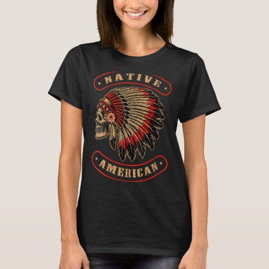 Native American Indians Chief Skull War Bonnet Fea T-shirt (Voorkant)