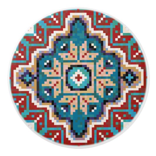 Native American Indians Navajo Mosaic Pattern Keramische Knop (Voorkant)