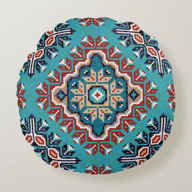 Native American Indians Navajo Mosaic Pattern Rond Kussen (Voorkant)