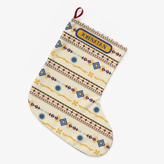Native American Inspired Pattern in Red, Blue,Gold Grote Kerstsok (Voorkant (Hangend))