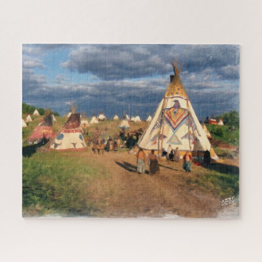 Native American kamp met tipis Legpuzzel (Horizontaal)