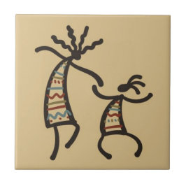 Native American Kokepelli Dancers Tan Ceramic Tile Tegeltje