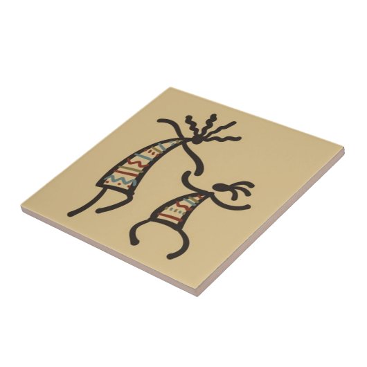 Native American Kokepelli Dancers Tan Ceramic Tile Tegeltje (Zijkant)