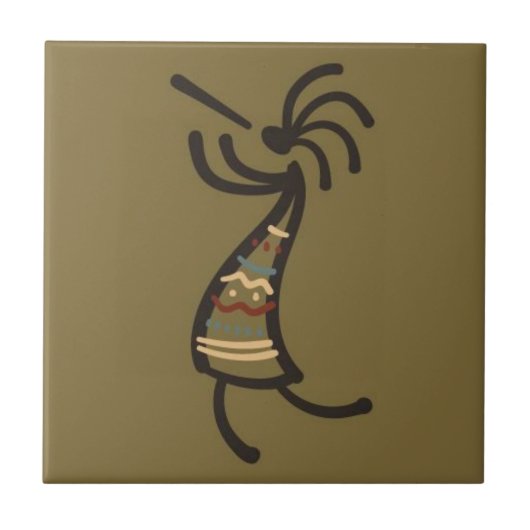 Native American Kokopelli Dancer Brown Green Tegeltje (Voorkant)
