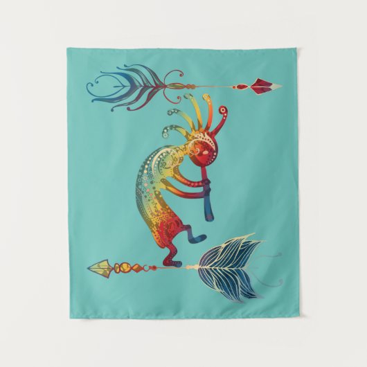 Native American Kokopelli met twee vaders 1 Wandkleed (Voorkant)