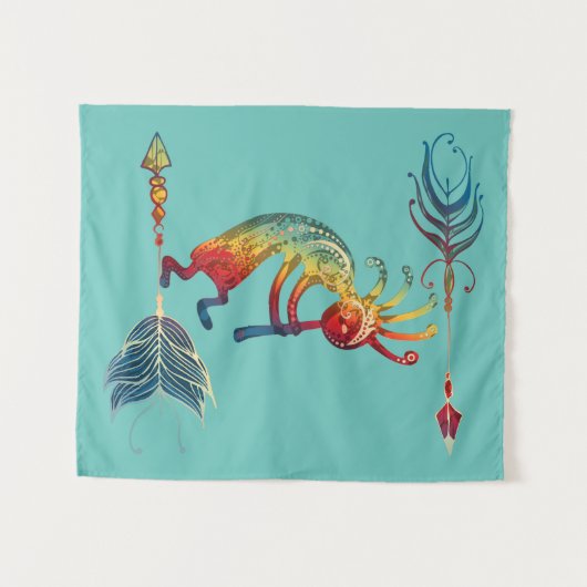 Native American Kokopelli met twee vaders 1 Wandkleed (Voorkant (horizontaal))