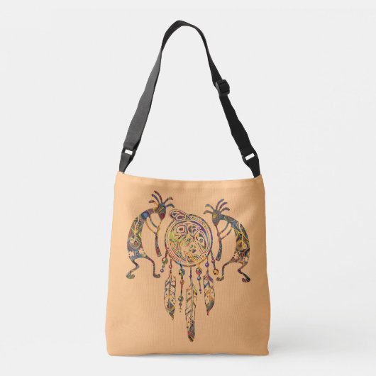 Native American Kokopelli Whale Dreamweaver 2 Crossbody Tas (Achterkant)