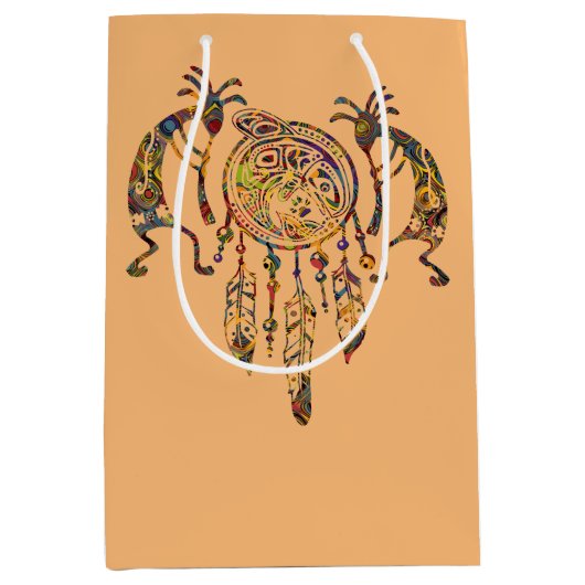 Native American Kokopelli Whale Dreamweaver 2 Medium Cadeauzakje (Voorkant)