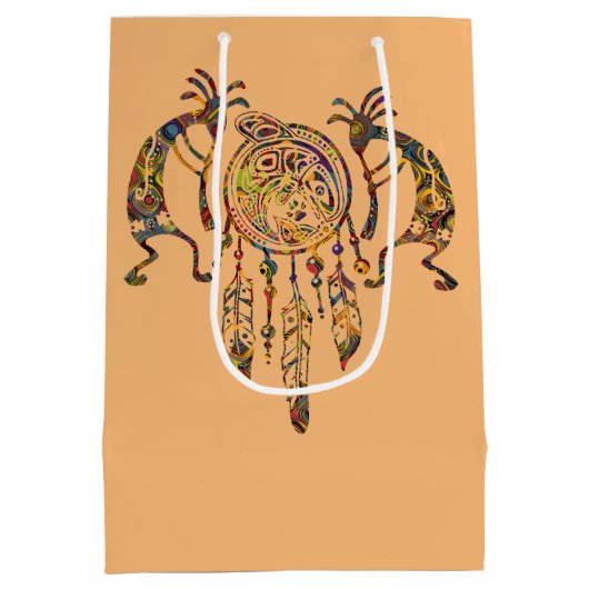 Native American Kokopelli Whale Dreamweaver 2 Medium Cadeauzakje (Achterkant)