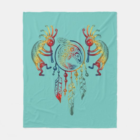 Native American Kokopelli Whale Drocatcher 1 Fleece Deken (Voorkant)