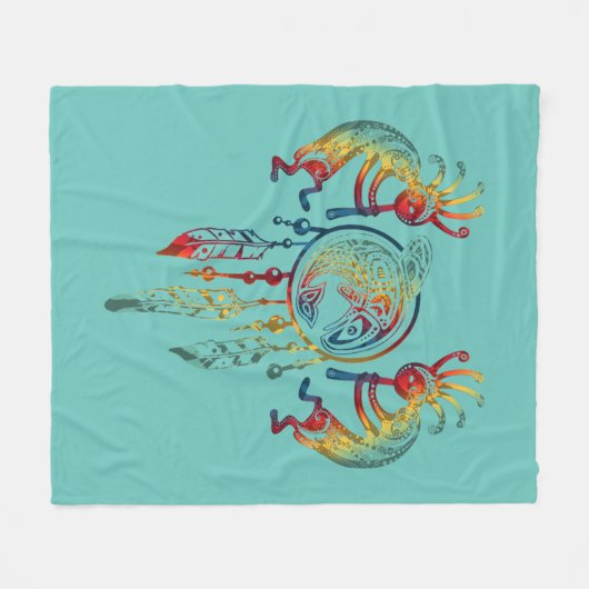 Native American Kokopelli Whale Drocatcher 1 Fleece Deken (Voorkant (Horizontaal))