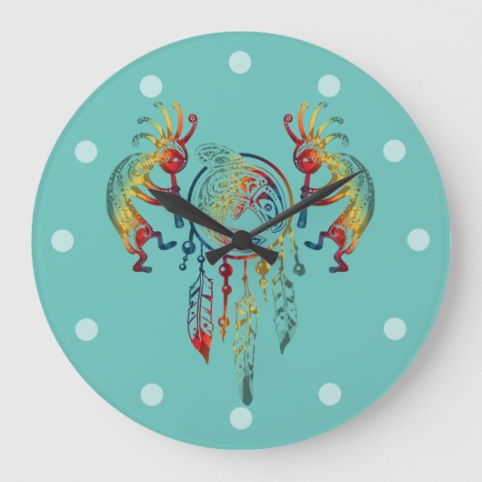 Native American Kokopelli Whale Drocatcher 1 Grote Klok (Voorkant)