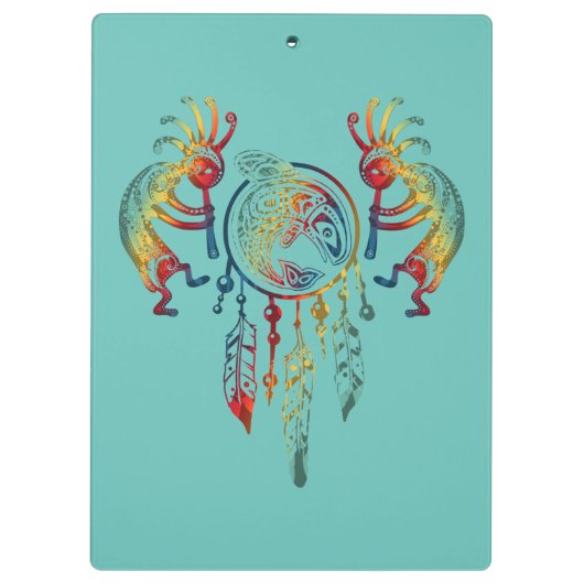 Native American Kokopelli Whale Drocatcher 1 Klembord (Achterkant)