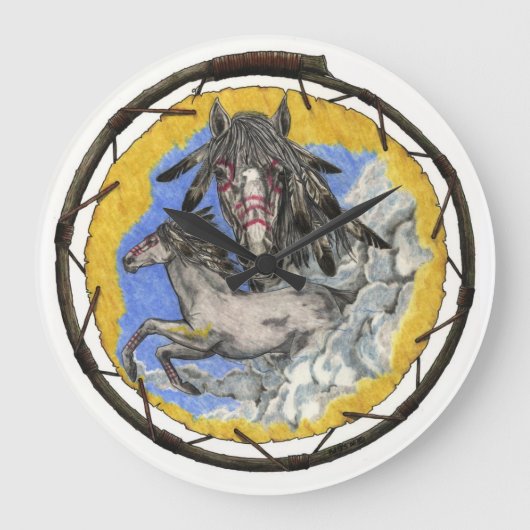 Native American Lakota Time Mustang Wall klok (Voorkant)