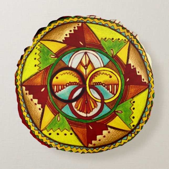 Native American Medicine Wheel Mandala Pillow Rond Kussen (Voorkant)