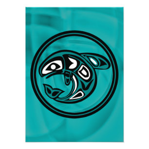 Native American Orca Whale, turkooise Foto Afdruk