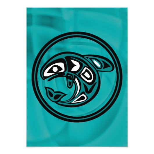 Native American Orca Whale, turkooise Foto Afdruk (Voorkant)