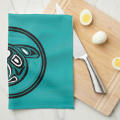 Native American Orca Whale, turkooise Theedoek (Quarter Fold)