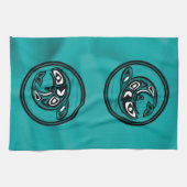 Native American Orca Whale, turkooise Theedoek (Horizontaal)